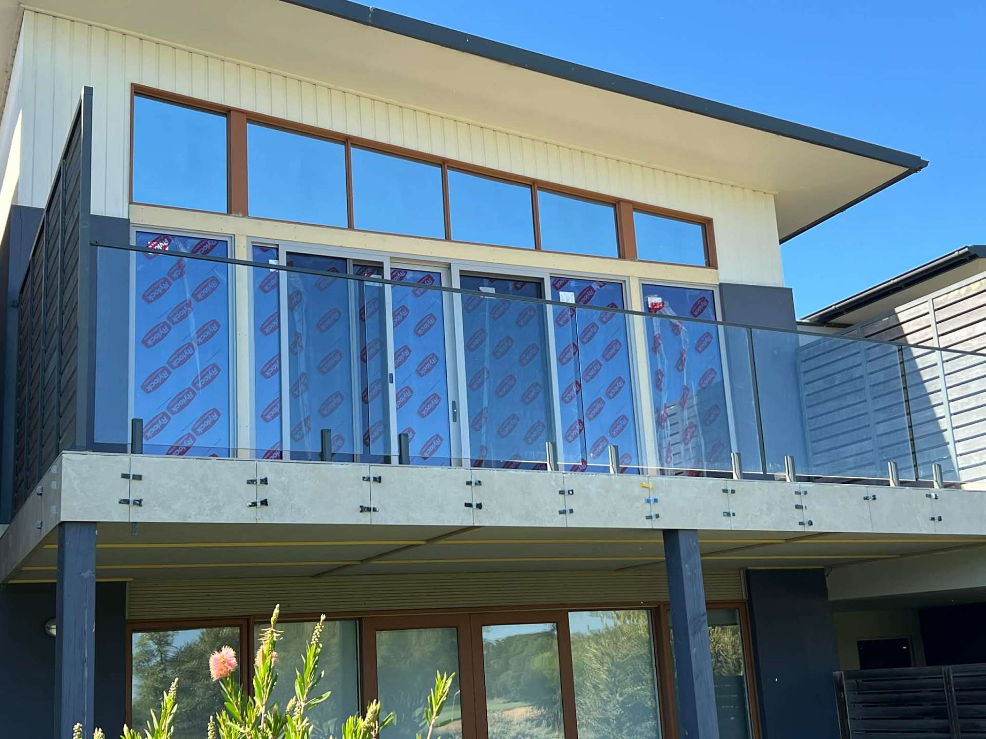 Glass balustrade on raised deck